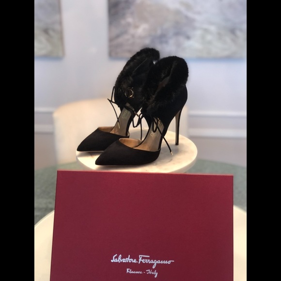 Salvatore Ferragamo Suede and Mink Francesca Pumps - Picture 1 of 6